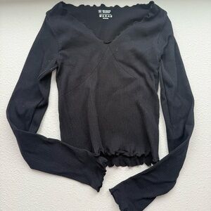 Black Ribbed Long Sleeve Top